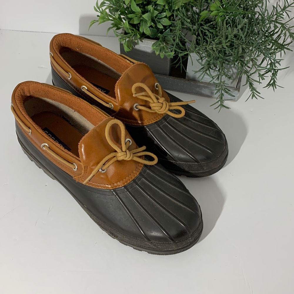 Women's SPERRY Heron Seal Rain Shoes Brown Leather Upper